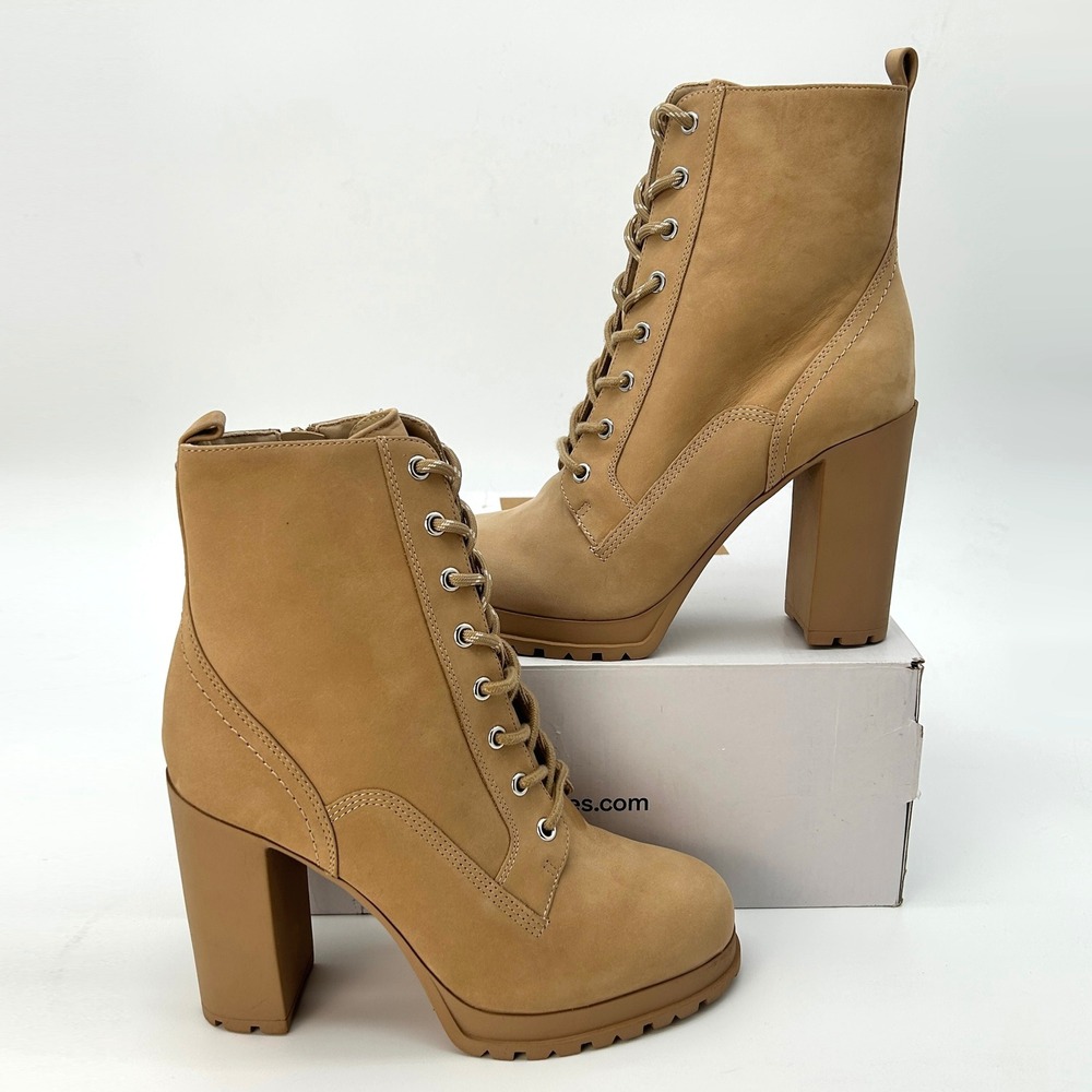 Womens Combat Ankle Boots ALDO‎ Rebelliously Sz 10 Beige Platform Block Heel NEW
